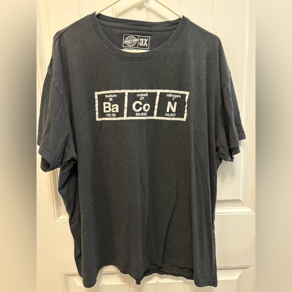 Crazy Dog T-Shirts Black BACON periodic Table Graphic Tee. Mens size 3X.